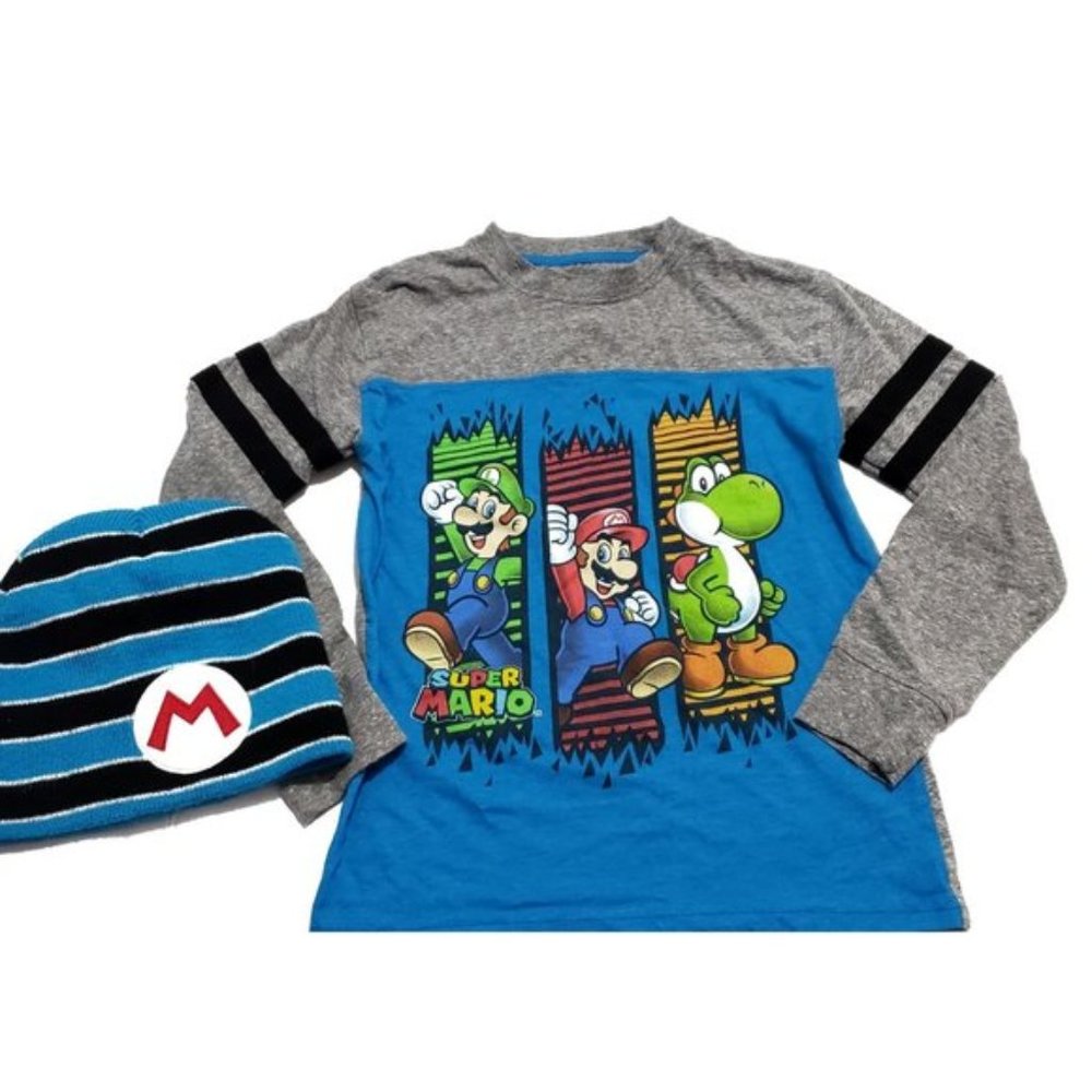 super Mario long sleeve top with matching hat size